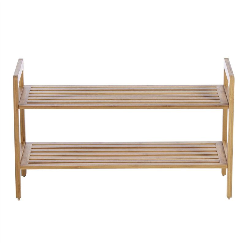 Hivvago Modern Bamboo 2 Shelf Shoe Rack   Holds up to 8 Pair of Shoes