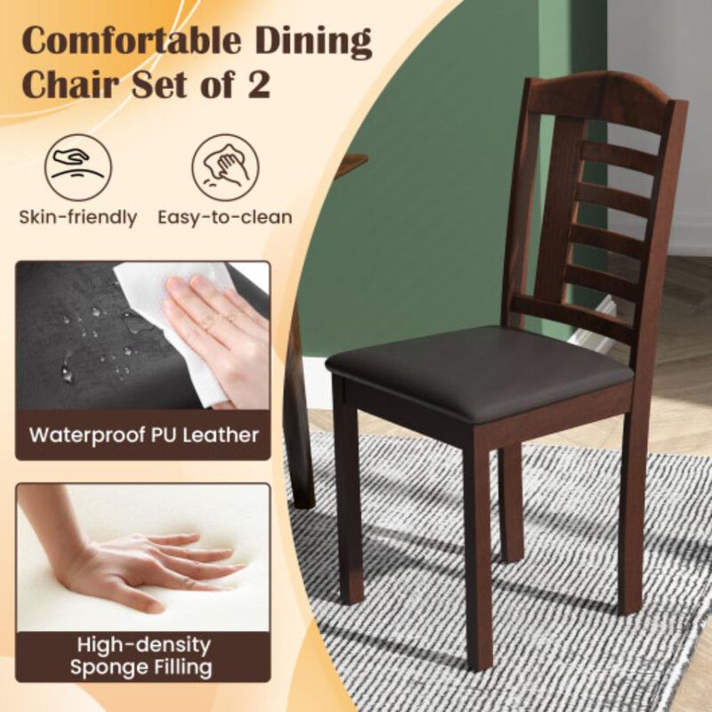Hivvago Set of 2 Wood Kitchen Chairs with Faux Leather Upholstered Seat