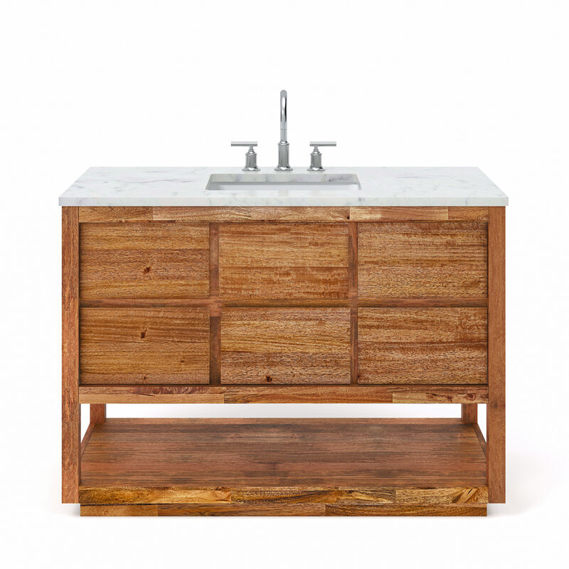 Oakman 48 In. Single Sink Carrara White Marble Countertop Bath Vanity in Mango Wood with Chrome Faucet