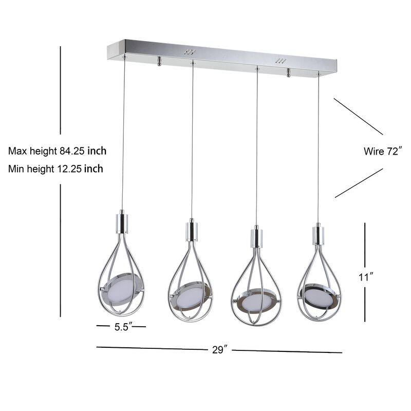 Orion 29" Adjustable Modern Integrated 4-Light Linear LED Metal Pendant