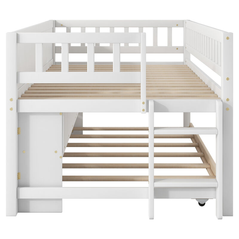 Merax Low Loft Bed with Storage Shelves and Trundl