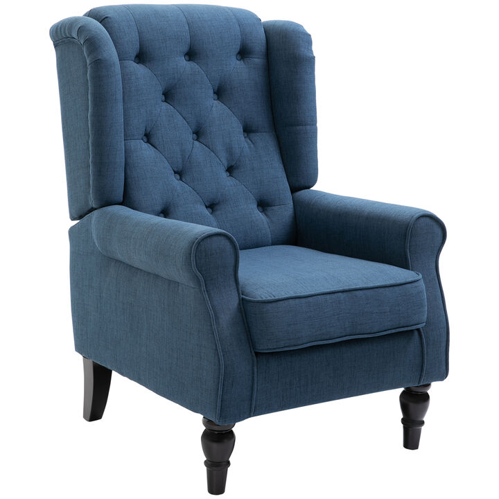 HOMCOM Button-Tufted Accent Chair with High Wingback, Rounded Cushioned Armrests and Thick Padded Seat, Blue