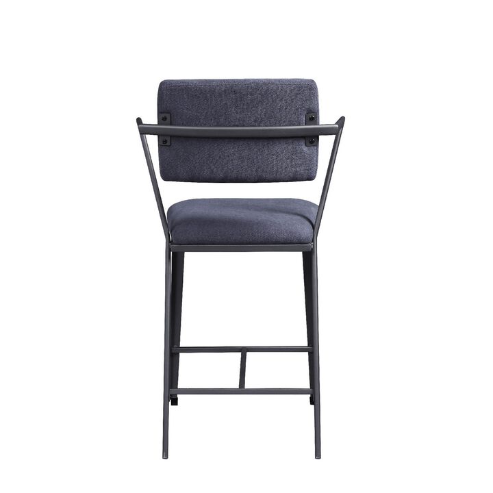 Fabric Upholstered Metal Counter Height Chair, Set of 2,Gray and Black-Benzara