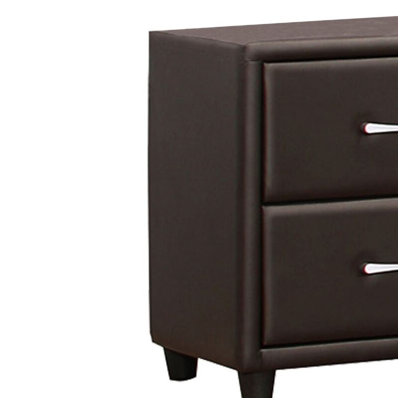 2 Drawer Nightstand In Wood And PVC, Black-Benzara