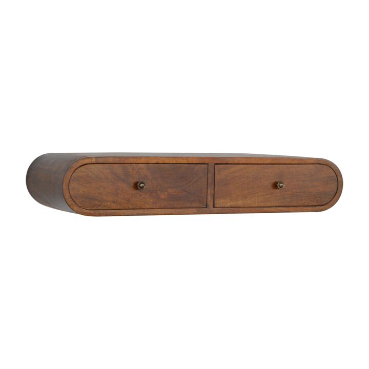 Wall Mounted Chestnut Solid Wood 2 Drawer  Console Table