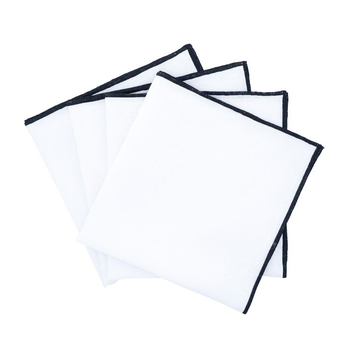 Linen Napkins With Black Stitch Edges, Set of 4