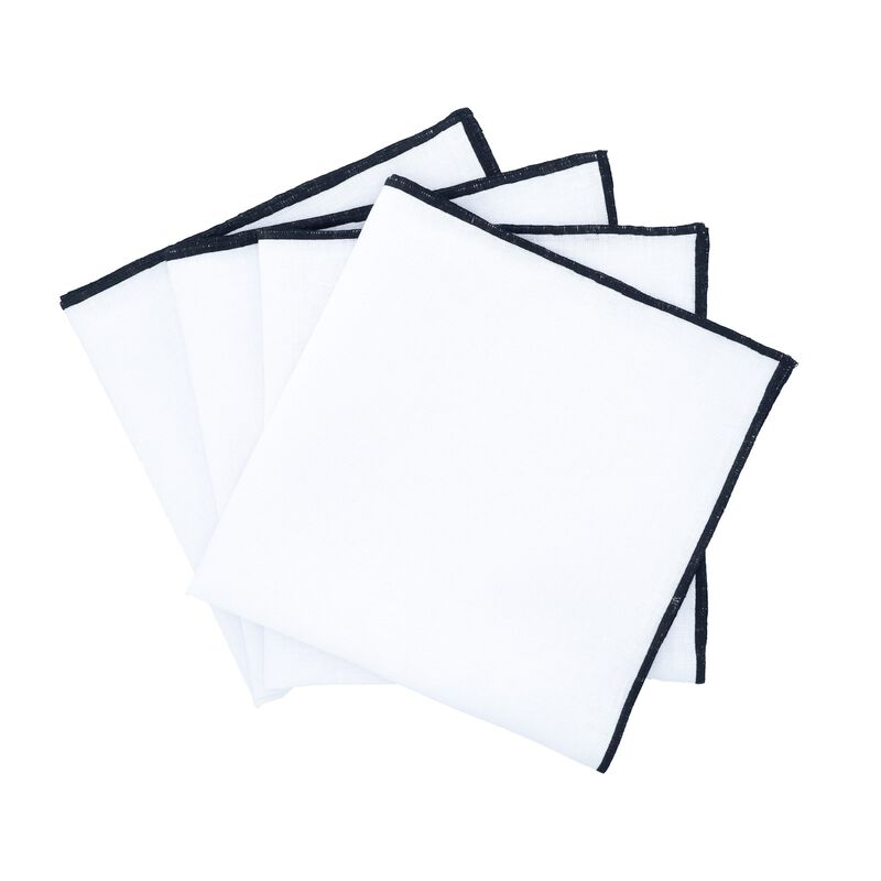 Linen Napkins With Black Stitch Edges, Set of 4