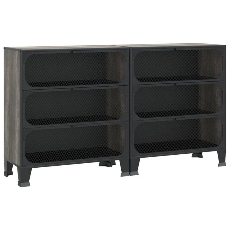 vidaXL Storage Cabinets 2 Pcs, File Cabinet with Doors, Display Cabinet for Living Room Home Office, Storage Organizer, Gray Metal and MDF