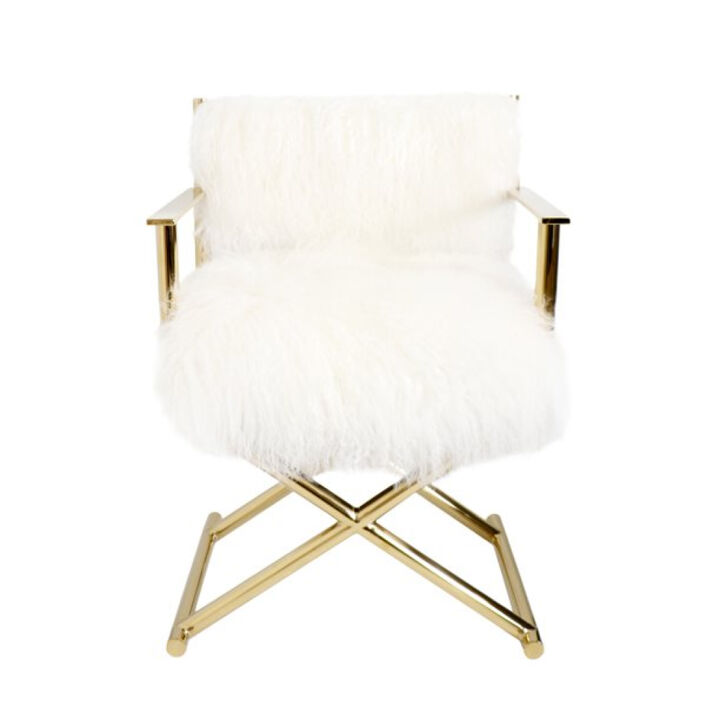 Pasargad Home Paris Love Mongolian Fur Director's Chair, Ivory
