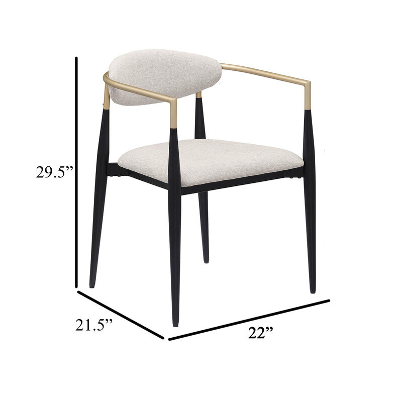 Exis Dining Armchair Set of 2, Modern Beige Fabric, Sleek Black Metal - Benzara