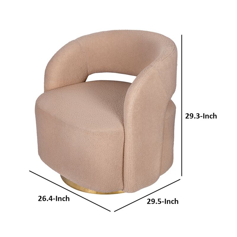 Xion 30 Inch Swivel Accent Chair, Brown Fabric Upholstery, Gold Iron Base - Benzara