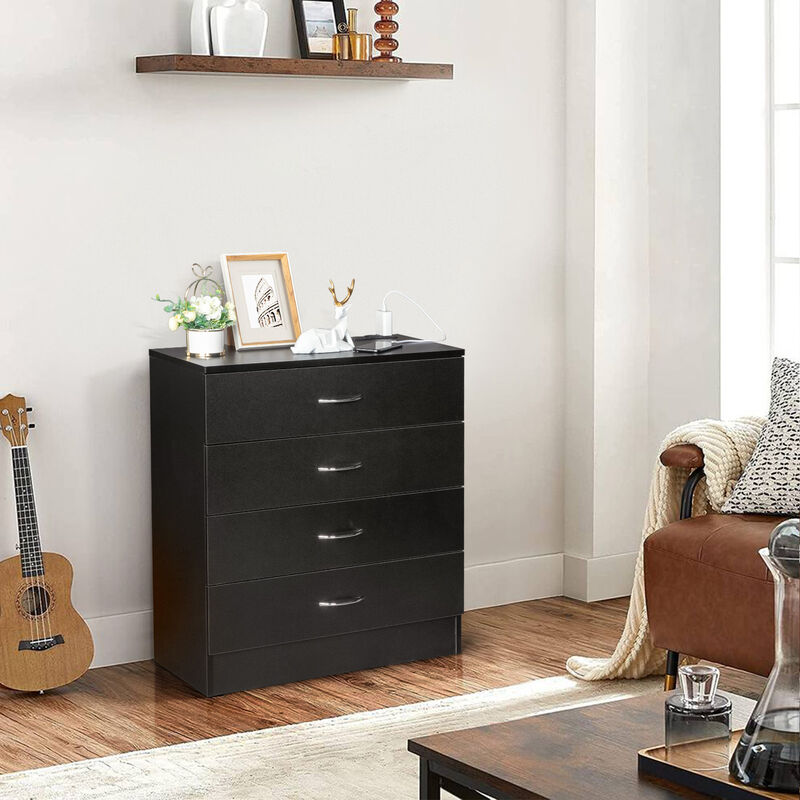 4-Drawer Nightstand Dresser in PB Wood with USB Ports & Outlet for Bedroom Storage