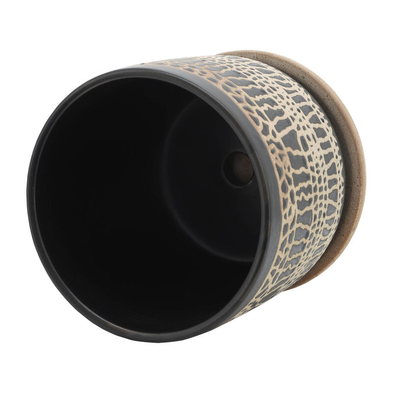 Glazed Planter with Saucer, Black Set