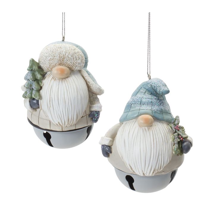Gnome and Bell Christmas Ornaments for Holiday Tree Decoration (Set of 12)