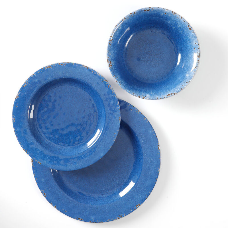 Studio California Mauna 12-Piece Dinnerware Set in Cobalt Blue Crackle Look Decal