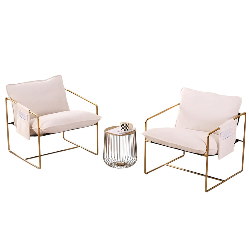 Hanging Armchair Set of 2 with Arm Pockets Gold Metal Frame and Soft Cushions