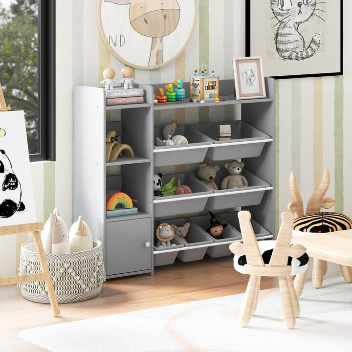 4-Tier Kids Toy Storage Organizer Bookshelf and Toy Storage Rack with Door