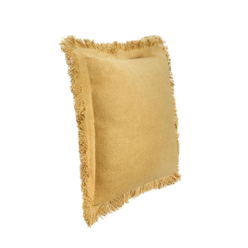 Dax Accent Throw Pillow, 22 Inch Square, Yellow Cotton Woven Texture - Benzara