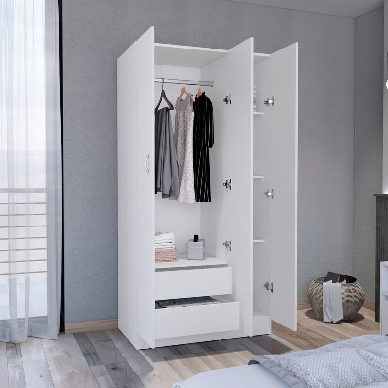 Westbury Wardrobe Armoire with 3-Doors and 2-Inner Drawers, Black -Bedroom