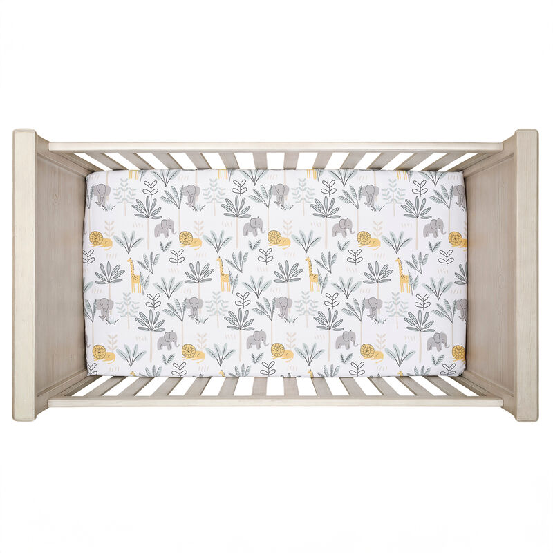 Lambs & Ivy Jungle Adventure 100% Cotton Baby/Toddler Fitted Crib Sheet - White