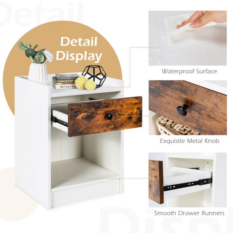 Hivvago Set of 2 Nightstand with Drawer Cabinet End Side Table Raised Top