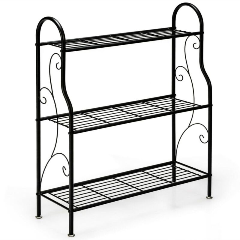 Hivvago 3-Tier Scrollwork Designed Metal Plant Stand-Black