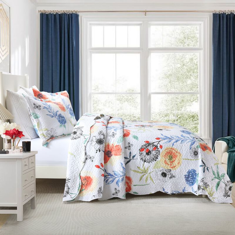 MarCielo 3 Pcs Printed Floral Quilt Set Lightweight Bedspread Set