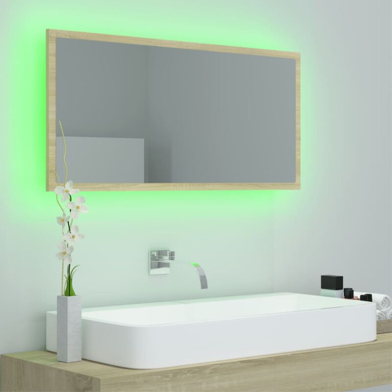 vidaXL LED Bathroom Mirror Sonoma Oak 35.4"x3.3"x14.6" Chipboard