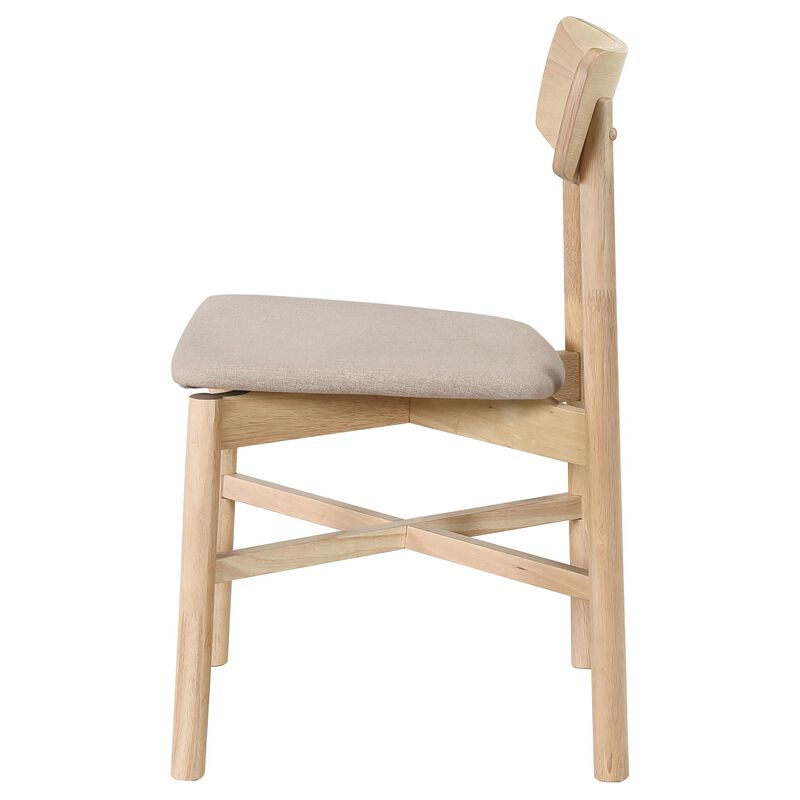 Rida Dining Side Chair Set of 2, Gray Fabric, White Washed Hardwood - Benzara