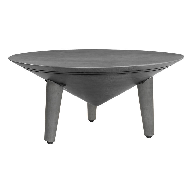 Venus Coffee Table, 28 Inch Bowl Top with 3 Tapered Splayed Legs, Antique Gray Mango Wood