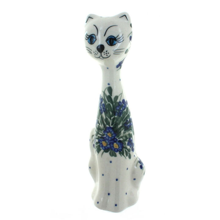 Blue Rose Polish Pottery Lavender Fields Small Cat