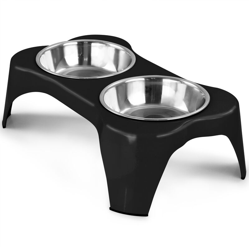 Gibson Home Bow Wow Meow 3 Piece Elevated Pet Bowl Dinner Set in Black