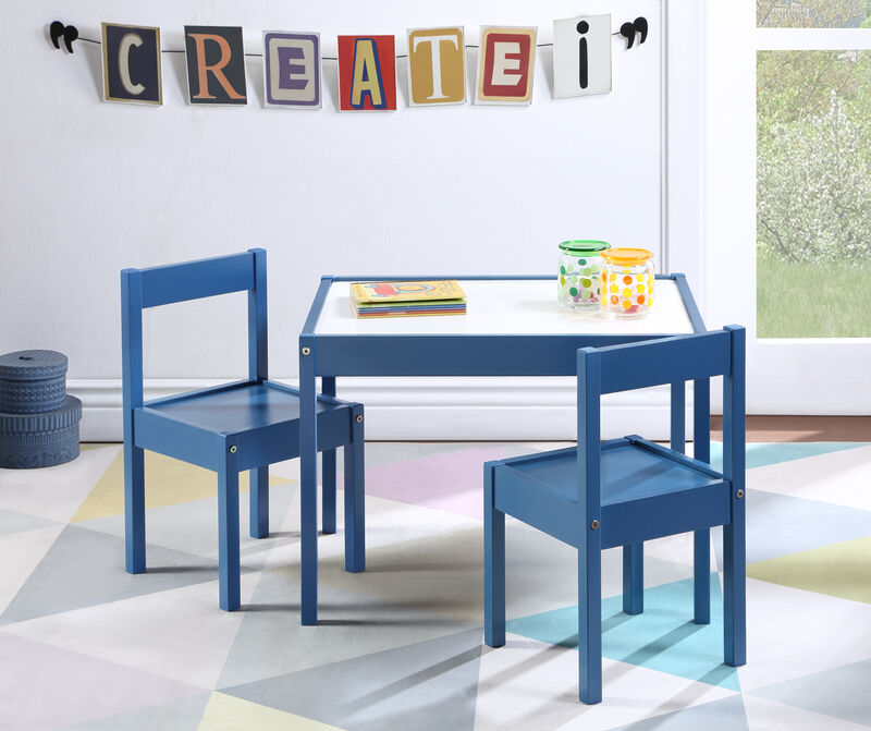 Gibson 3-Piece Dry Erase Kids Table & Chair Set, Dark Blue