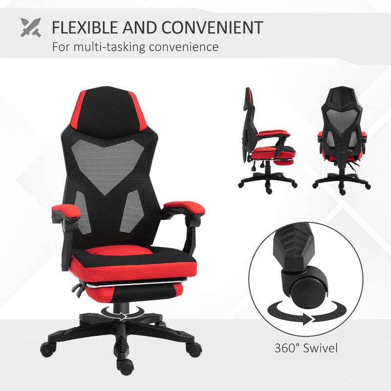 Red Ergonomic Task Chair: Mesh Office Chair with Retractable Footrest