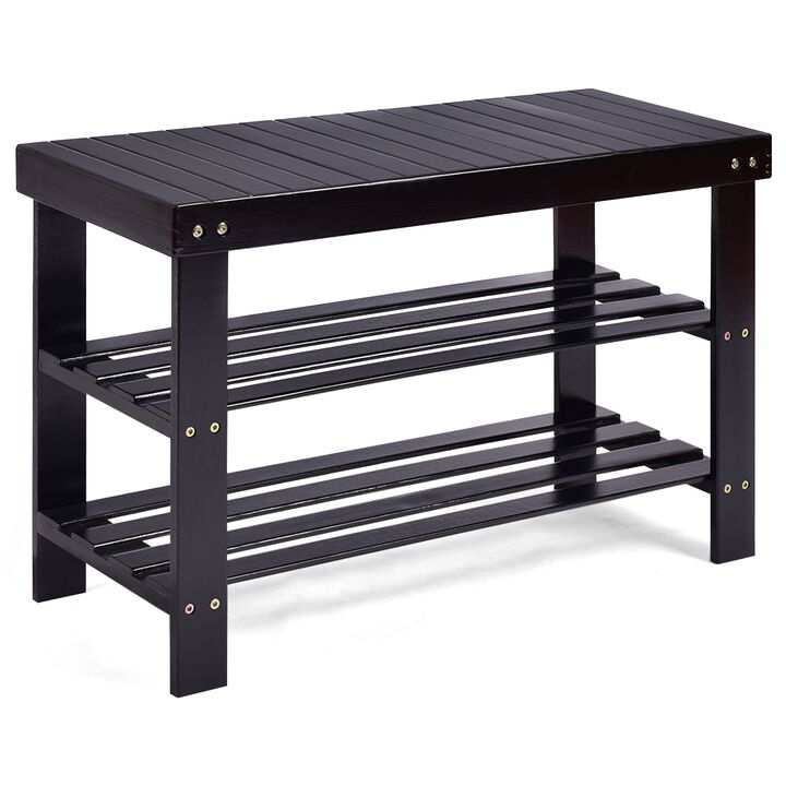3 Tier Bamboo Bench Storage Shoe Shelf
