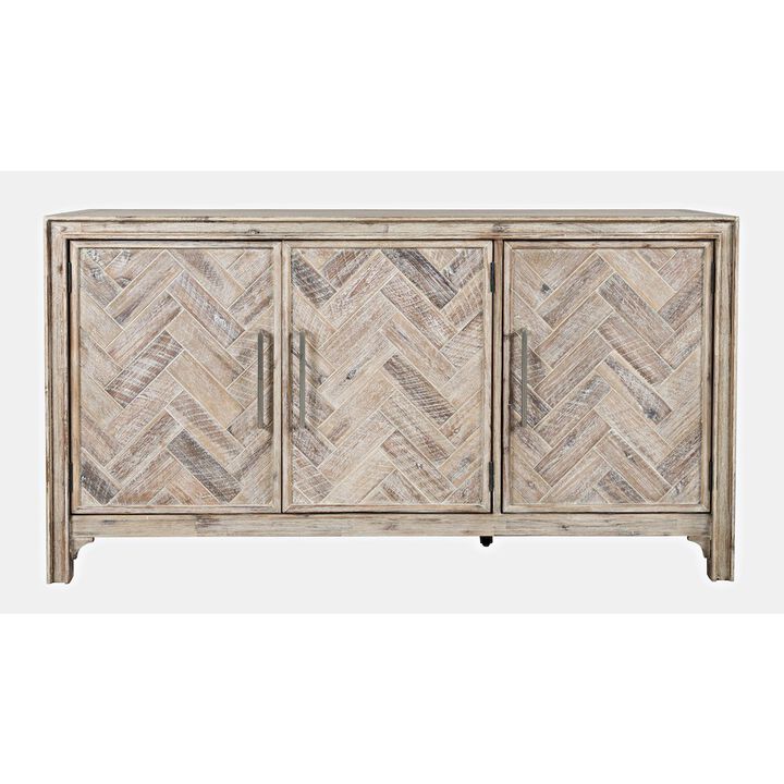Jofran Gramercy Mid-Century Modern Chevron Three Door 60 Accent Cabinet