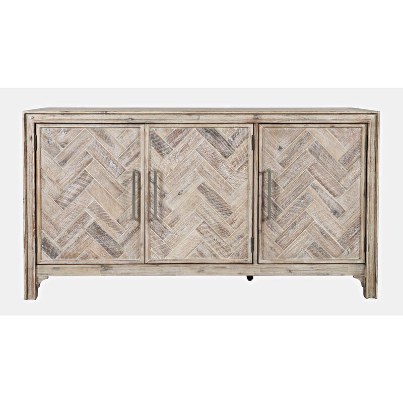 Jofran Gramercy Mid-Century Modern Chevron Three Door 60 Accent Cabinet