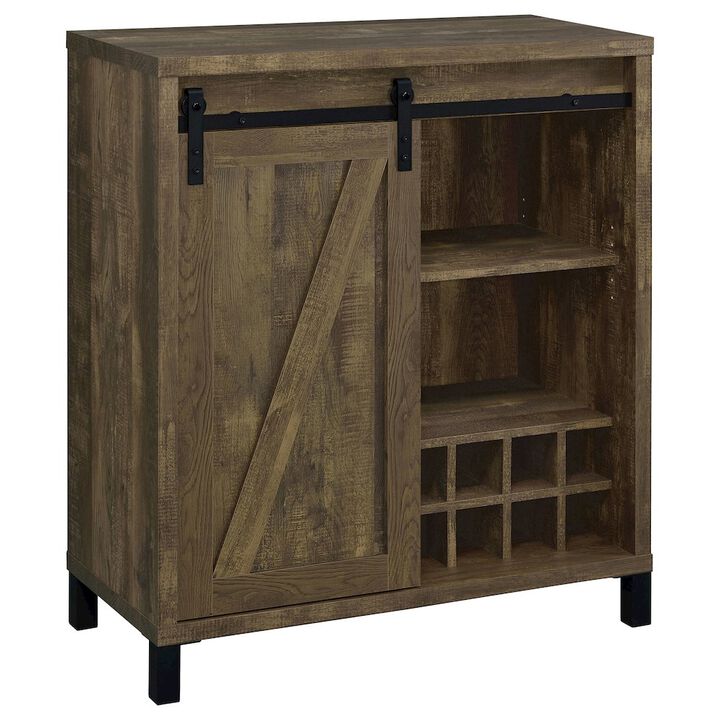 Coaster Co. of America Arlington Sliding Door Home Bar Wine Cabinet Rustic Oak