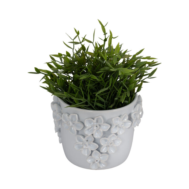 6" Wt Stone Floral Applq Plntr