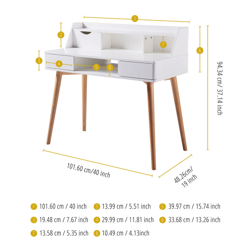 Teamson Home Creativo Wooden Writing Desk with Storage, White/Natural