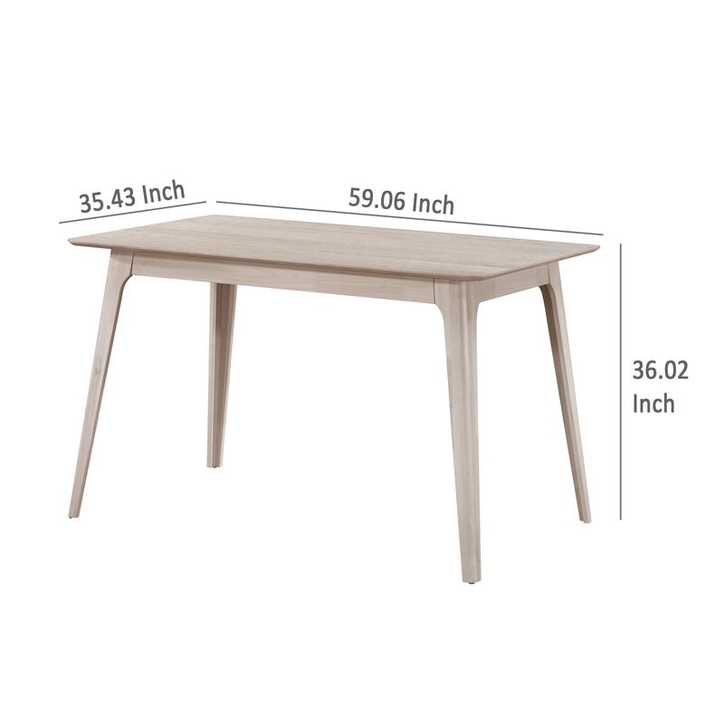 Scar Counter Height Table with Tapered Legs, Whitewashed Wood 59 Inch - Benzara