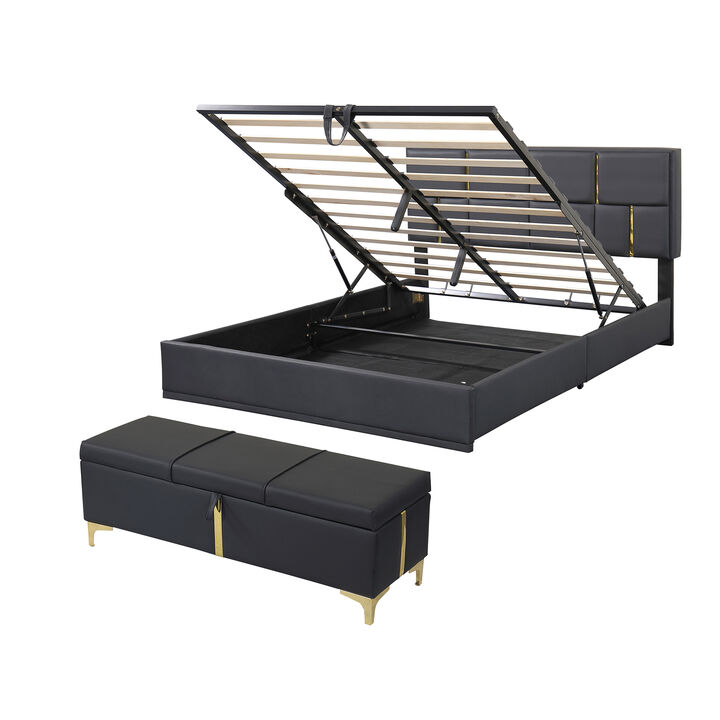 Merax Platform Bed and Storage Ottoman 2-Piece Bedroom Sets