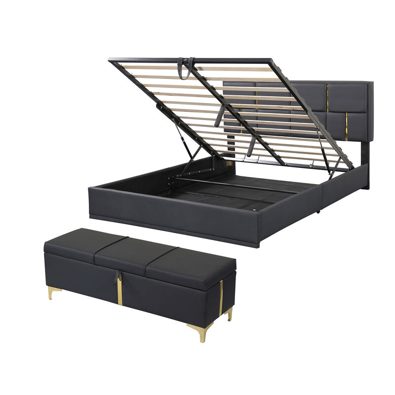 Merax Platform Bed and Storage Ottoman 2-Piece Bedroom Sets