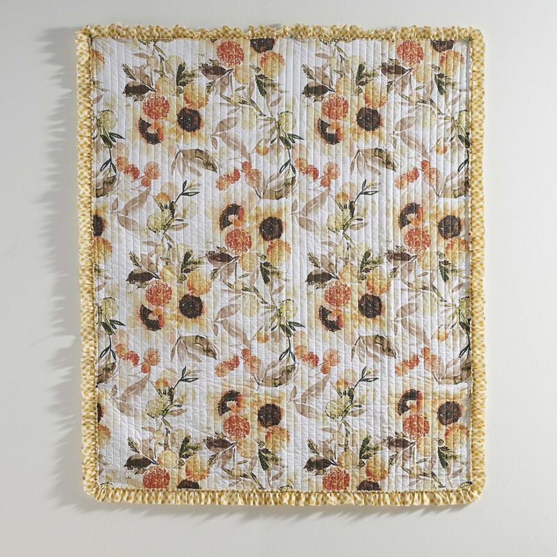 Greenland Home Somerset Quilted Reversible Throw Blanket with Ruffles, 60x50-inch, Gold