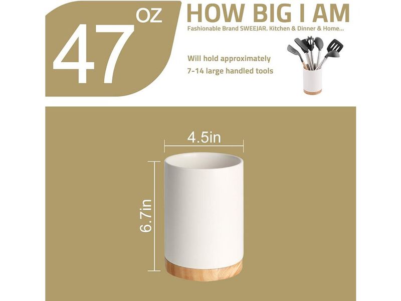 Sweejar Kitchen Utensil Holder with Wooden Bottom
