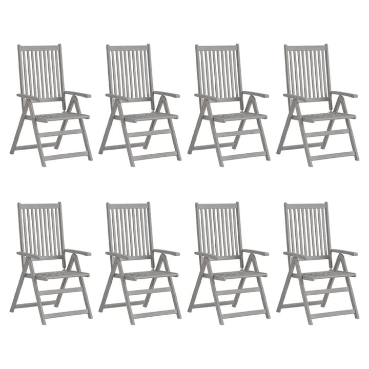 vidaXL Patio Reclining Chairs 8 pcs Gray Solid Acacia Wood