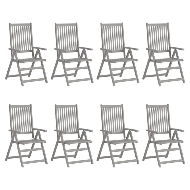 vidaXL Patio Reclining Chairs 8 pcs Gray Solid Acacia Wood