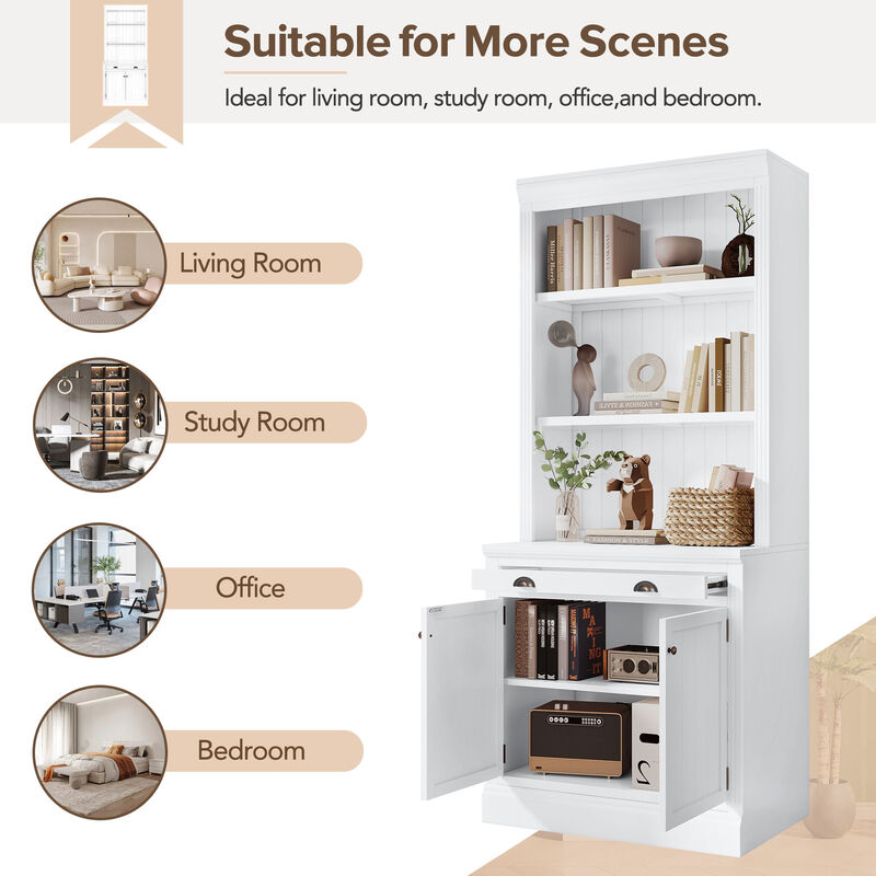 Merax 83.4"Tall Bookshelf Suite, Modern Bookcase Suite with LED Lighting,Doors and Drawers,2-Piece Set Storage Bookcase with Open Shelves