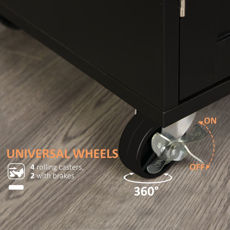 Black Kitchen Trolley: Portable Storage with Rubberwood Top