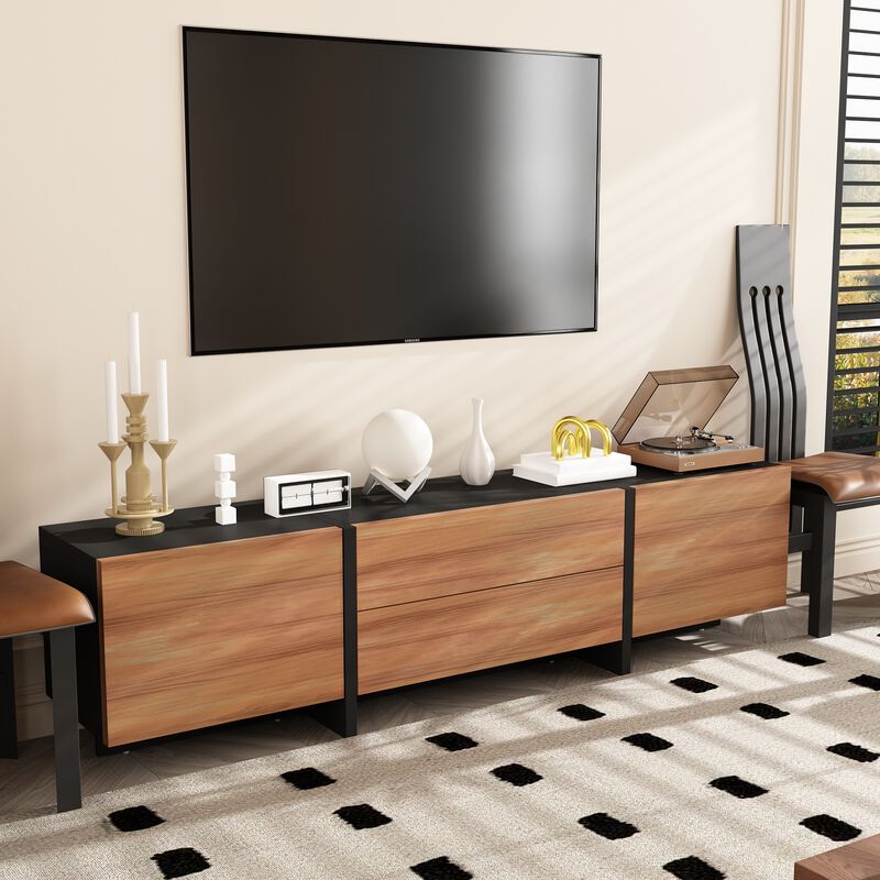 FUFU&GAGA Modern TV Stand with Storage Cabinets & Drawers, 78.7" Entertainment Center for Living Room, (78.7" W x 19.7" H x 15.4" D), Brown